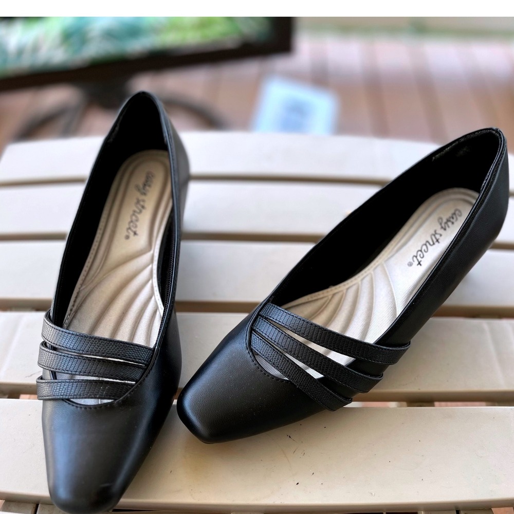 Easy Street Entice Black Asymmetrical Square Toe Pumps Heels Women's 6N NWB - Picture 11 of 12